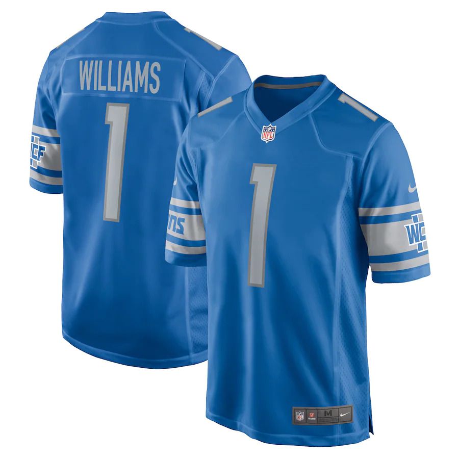 Men Detroit Lions #1 Jameson Williams Nike Blue 2022 NFL Draft First Round Pick Player Game Jersey